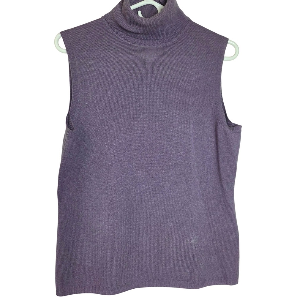 100% Cashmere Sleeveless Turtleneck Sweater Lavender‎ Purple Women's Large